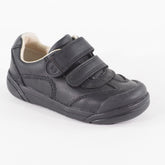 Boys Clarks Lilfolkzoo Pre Black Leather Double Strap School Walking Shoes